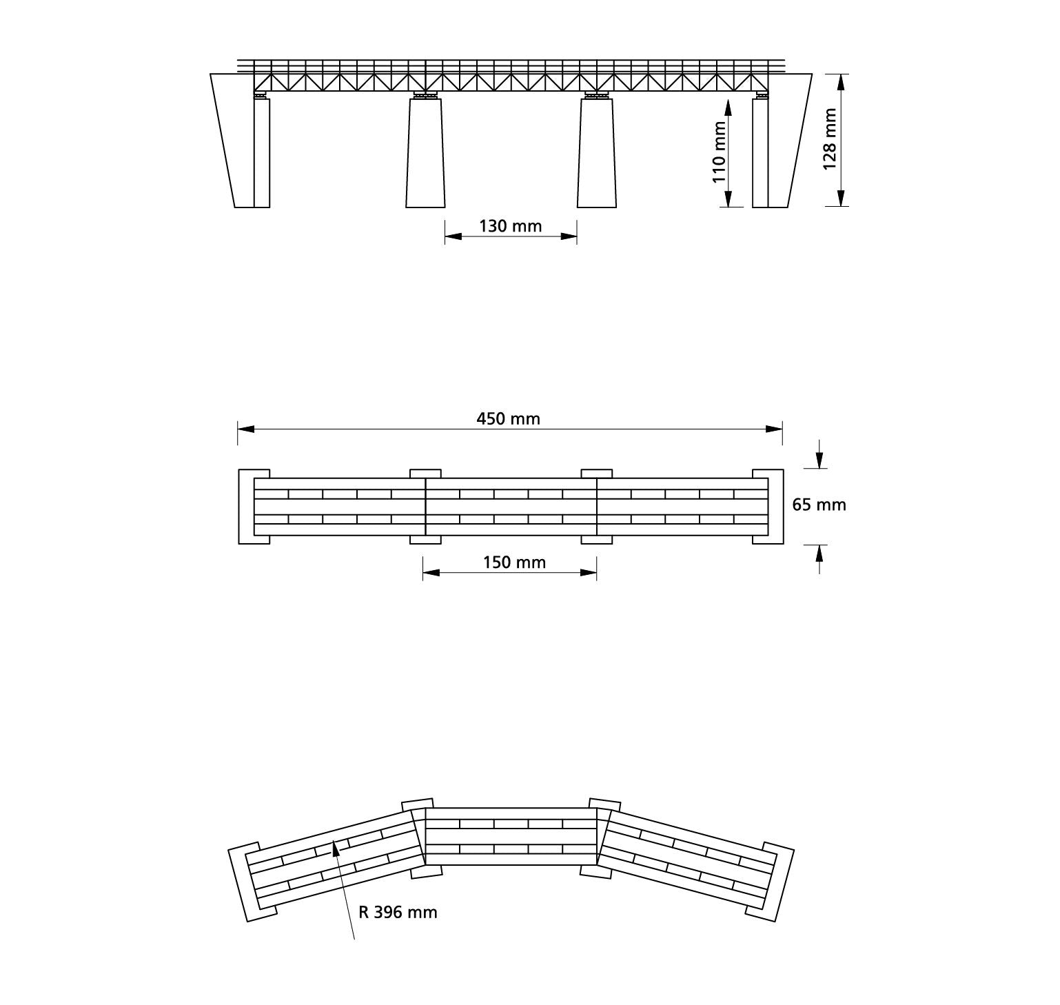 Auhagen 13325 TT Scale Curved Steel bridge c/w Pillars & support walls