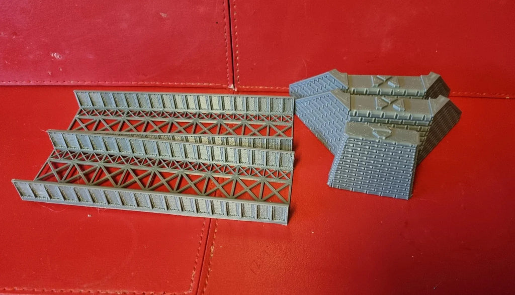 SR-3D Designs TT gauge long double span Girder bridge with centre pier and 2 end piers for model trains