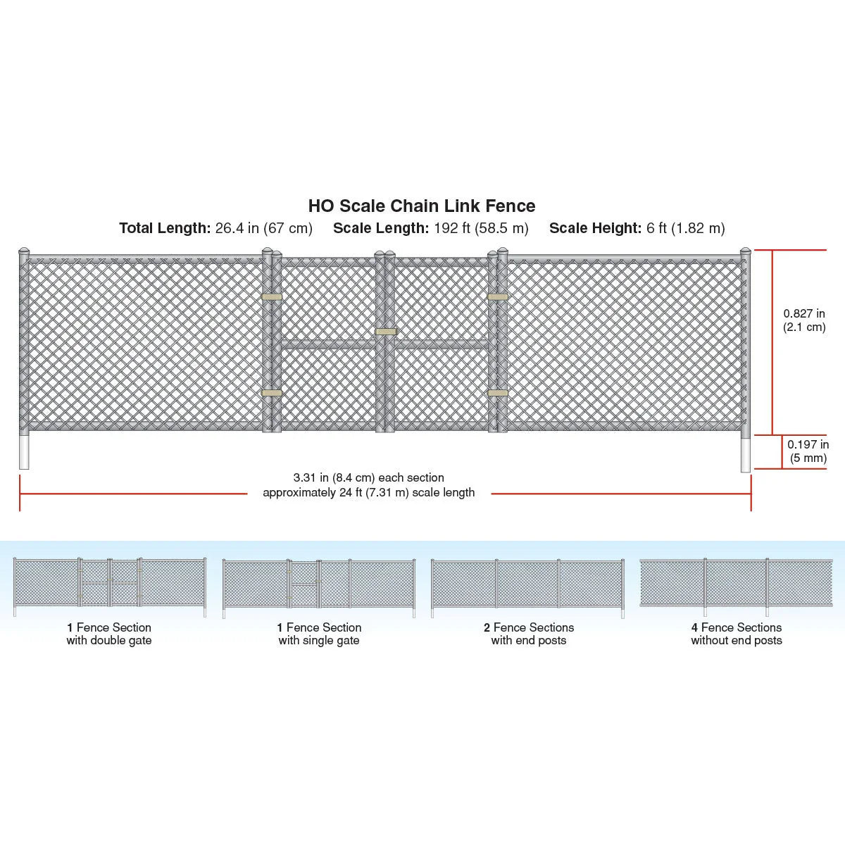Woodland Chain link fence with gate A2983 Ho/OO gauge